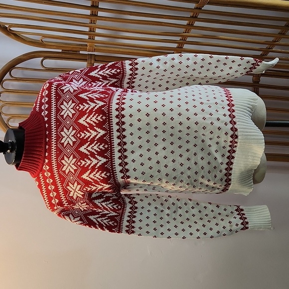 Covington size XL (18) 100% cotton red white fair isle Nordic sweater - Picture 2 of 14